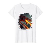 Aterrador dragón de Fuego Que escupe Fuego Camiseta gráfica económica, Mujer, Blanco, S