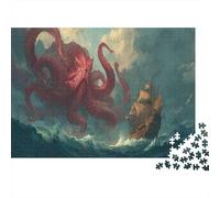 Aterrador Monstruo Marino Rojo ataca un Barco 1000pcs (75x50cm) Rompecabezas para Adultos - Juguete De Bricolaje