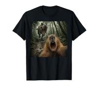 Aterrorizado Capibara Selfie con T Rex Dinosaur Funny Meme Camiseta