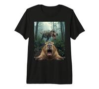 Aterrorizado Capibara Selfie con T Rex Dinosaur Funny Meme Camiseta Premium