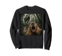 Aterrorizado Capibara Selfie con T Rex Dinosaur Funny Meme Sudadera