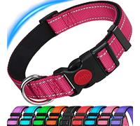 ATETEO Dog Collar, Reflective Adjustable Basic Dog Collar with Soft Neoprene Padding, Durable Nylon Pet Collars for Puppy Small Medium Large Dogs, Hot Pink, M: 13-19.7 Inch