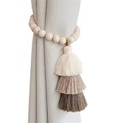 ATEUXOL Abrazaderas Cortinas 2 uds Boho Cortina Cierre Dibujos Animados Arco Iris Cuentas de Madera imán alzapaños con Borla francés Hecho a Mano Gasa Tiebacks(Camel)
