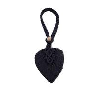 ATEUXOL Abrazaderas Cortinas Abrazaderas de Cortina con Forma Hoja Tejida, Correas borlas, Mini Tapiz Pared, Estilo nórdico for decoración for Sala Estar, Estilo Bohemio(Black,2pcs)