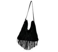 ATEUXOL Bolso Flecos Mujer Bolsos con borlas, bolsos grandes flecos, bolso mensajero de terciopelo doble cara, hombro diseñador, grande informal for mujer(Black)
