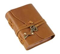 ATEUXOL Cuaderno de Viaje Vintage de Cuero Cuaderno hecho a mano de cuero retro con papel en blanco libro viaje clave 300 páginas(Brown)