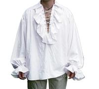 ATEUXOL Disfraz Vintage para Hombre Camisa steampunk de manga larga con volantes y cordones for hombre, ideal for cosplay, drama o teatro(WHITE,S)