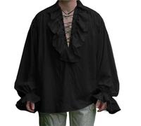 ATEUXOL Disfraz Vintage para Hombre Camisa steampunk de manga larga con volantes y cordones for hombre, ideal for cosplay, drama o teatro(Black,M)