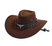 ATEUXOL Sombrero Vaquero Hombre Artificial Suede Cowboy Hats Cowgirl Jazz Hat Vintage Big-Edge Gentleman(Coffee Brown)