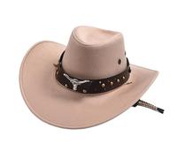 ATEUXOL Sombrero Vaquero Hombre Artificial Suede Cowboy Hats Cowgirl Jazz Hat Vintage Big-Edge Gentleman(Light Yellow)