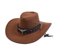 ATEUXOL Sombrero Vaquero Hombre Artificial Suede Cowboy Hats Cowgirl Jazz Hat Vintage Big-Edge Gentleman(Brown)