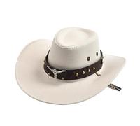 ATEUXOL Sombrero Vaquero Hombre Artificial Suede Cowboy Hats Cowgirl Jazz Hat Vintage Big-Edge Gentleman(White)