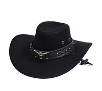 ATEUXOL Sombrero Vaquero Hombre Artificial Suede Cowboy Hats Cowgirl Jazz Hat Vintage Big-Edge Gentleman(Black)