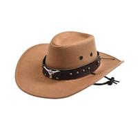 ATEUXOL Sombrero Vaquero Hombre Artificial Suede Cowboy Hats Cowgirl Jazz Hat Vintage Big-Edge Gentleman(Khaki)