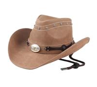 ATEUXOL Sombrero Vaquero Hombre Cowboy Hat Men Women Cool Vintage Outdoor Faux Leather Cowgirl Hats Wind Rope Caps(Color 2)