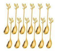 Ateweita Cucharillas Cafe Set, Cucharas de Acero Inoxidable, 12cm Coffee Spoons, con elegante diseño de hojas, cuchara moka, perfecta para demitasse y pequeñas porciones (9, Dorado)