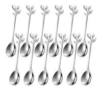 Ateweita Cucharillas Cafe Set, Cucharas de Acero Inoxidable, Coffee Spoons, con elegante diseño de hojas, cuchara moka, perfecta para demitasse y pequeñas porciones (Silver, 12cm*12)