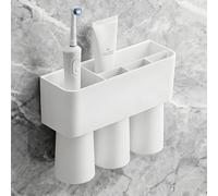 Ateweita Portacepillos de Dientes de Pared, Organizador para Cepillos y Pasta Dental, Diseño Autovaciado, Ahorra Espacio, Soporte sin Taladrar para Almacenamiento de Baño (1, White, 26 * 19cm)