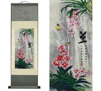 AtfArt Pintura De Pergamino De Seda, Decoración De Pared Asiática, 4 Hombres Justos, Flores, Ciruela, Orquídea, Bambú, Crisantemo, Orquídea, Hermoso Arte Chino, Pergamino Para Colgar En La Pared