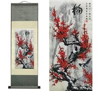 AtfArt Pintura De Pergamino De Seda, Decoración De Pared Asiática, 4 Hombres Justos, Flores, Ciruela, Orquídea, Bambú, Crisantemo, Ciruela, Hermoso Arte Chino, Pergamino Para Colgar En La Pared