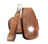 ATFIGII Funda para llavero compatible con Mercedes Benz GLE GLS ES 450 350 580 MB GLB GLA 250 GLC 300 AMG Clase A Clase E llavero de cuero protector de llaves hecho a mano 3 botones marrón