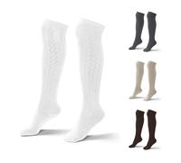Atforna Calcetines largos para traje regional para hombre y mujer, de algodón, para Oktoberfest y otras celebraciones, paquete de 1 unidad, tallas 35 hasta 50, Blanco, 43-46