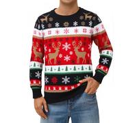 Atforna Jersey navideño para hombre Ugly Christmas Sweater divertido Jersey navideño de cuello redondo con estampado de copos de nieve para la fiesta de Navidad, XL