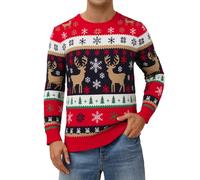 Atforna Jersey navideño para hombre Ugly Christmas Sweater divertido Jersey navideño de cuello redondo con estampado de copos de nieve para la fiesta de Navidad, S