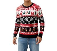 Atforna Jersey navideño para hombre Ugly Christmas Sweater divertido Jersey navideño de cuello redondo con estampado de copos de nieve para la fiesta de Navidad, Negro , S