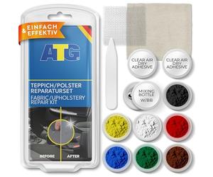 ATG® Reparación Profesional de Asientos de Coche para Todos los tapizados y alfombras, Kit de reparación de Agujeros para Incendios, Tela de Coche, Juego de reparación de Tela, 13 Piezas, Parches