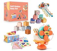 Athar the star Juegos de bebé de 6 meses de despertar, juguete de bebé de 6 meses - Bloques de apilar, animales para empotrar, caja de pañuelos de alfabeto, cohete sensorial y bola popper - Juegos Mon