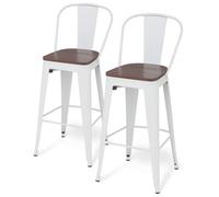 Athena Collection Juego de 2 taburetes de bar con respaldo alto de 30.5 pulgadas, sillas altas de mostrador, asiento de madera, taburetes de bar apilables con reposapiés para pub, bistró, cocina,