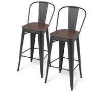 Athena Collection Juego de 2 taburetes de bar con respaldo alto de 30.5 pulgadas, sillas altas de mostrador, asiento de madera, taburetes de bar apilables con reposapiés para pub, bistró, cocina,