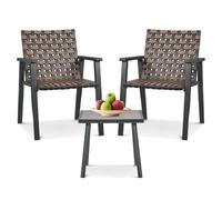 Athena Collection Juego de 3 piezas de muebles de ratán con marco de acero, juego de 2 sillas de mimbre para balcón y mesa auxiliar para jardín, patio trasero, balcón, color negro
