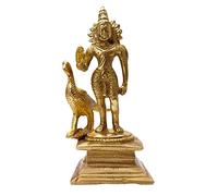 athizay Kartikeya Estatua con pavo real en latón virgen 11 cm de altura dios hindú ídolo para el hogar