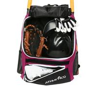 Athletico Baseball Bat Bag - Mochila para equipo y equipo de béisbol, t-ball y softball para niños, jóvenes y adultos | Sostiene Murciélago, Casco, Guante y Zapatos | Compartimento separado para zapatos y gancho para valla (granate)