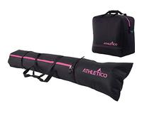 Athletico Combo acolchado de dos piezas para esquí y bota | Almacene y transporte esquís de hasta 200 cm y botas hasta la talla 13 | Incluye 1 bolsa de esquí acolchada y 1 bolsa de bota de esquí acolchada (Negro con Ribete Rosa (Acolchado))