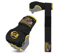Athletics Gear - Guantes de boxeo para entrenamiento profesional con vendas elásticas de medio dedo, protector de puño (negro/amarillo, mediano)