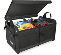 ATHLON TOOLS Organizador maletero coche 60L con tapa, premium, negro | Bolsa maletero coche XXL 60 L con tapa, organizador coche plegable, antideslizante, impermeable, 8 bolsillos