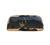 AthuAh Elk in The Meadow - Estuche para lápices, bolsa portátil para lápices y bolsa de almacenamiento de papelería con cremallera, organizador de gran capacidad, unisex, Silver, Talla única,