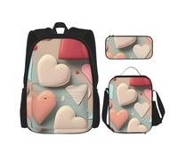AthuAh Mochila con patrón de amor, mochila para niñas y niños con bolsa de almuerzo y estuche para lápices, juego de 3 piezas para senderismo, escuela, excursiones, Black, Talla única