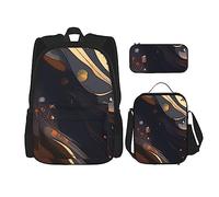 AthuAh Mochila mediana oscura y mochila para niñas y niños con bolsa de almuerzo y estuche para lápices, juego de 3 piezas para senderismo, escuela, excursiones, Black, Talla única