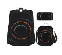AthuAh Mochila misteriosa con agujeros negros cósmicos, mochila para niñas y niños con bolsa de almuerzo y estuche para lápices, juego de 3 piezas para senderismo, escuela, excursiones, Black, Talla