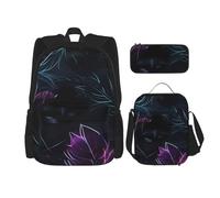 AthuAh Mochila negra misteriosa y mochila para niñas y niños con bolsa de almuerzo y estuche para lápices, juego de 3 piezas para senderismo, escuela, excursiones, Black, Talla única