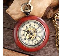 AthuAh Reloj Vintage, Paquete de Caja de Madera Maciza Reloj de Bolsillo mecánico Cadena medallón Dial Hueco Steampunk Esqueleto Hombres Reloj Redondo 2(Round 2)