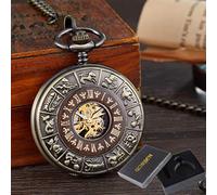 AthuAh Reloj Vintage, Paquete de Caja de Madera Maciza Reloj de Bolsillo mecánico Cadena medallón Dial Hueco Steampunk Esqueleto Hombres Reloj Redondo 2(Watch1with Box)