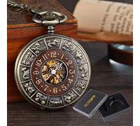 AthuAh Reloj Vintage, Paquete de Caja de Madera Maciza Reloj de Bolsillo mecánico Cadena medallón Dial Hueco Steampunk Esqueleto Hombres Reloj Redondo 2(Watch2 with Box)