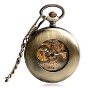 AthuAh Reloj Vintage, Reloj de Bolsillo Cobre Moda Bronce Colgante Suave Retro Esqueleto Unisex Automático Mecánico Elegante Regalo