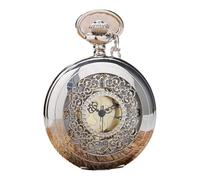 AthuAh Reloj Vintage, Reloj de Bolsillo con Colgante de Plata Hueca con Cadena de Collar for Hombres y Mujeres Esfera de Oro Negro(Silver Gold Dial)