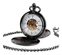 AthuAh Reloj Vintage, Reloj de Bolsillo mecánico de Lujo Completo for Hombres y Mujeres con Estilo Retro Fob Mano Viento-Negro(Black)